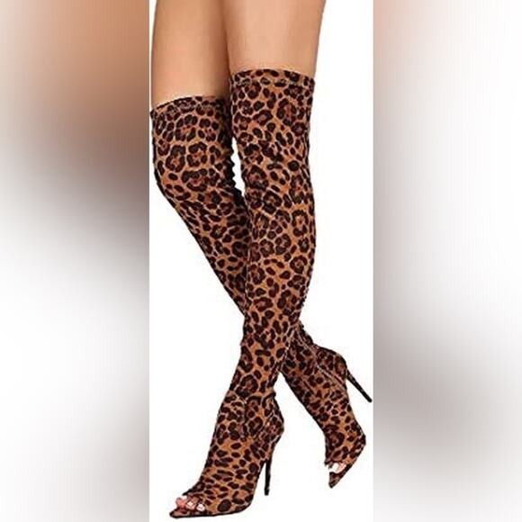 NWOT Anne Michelle Thigh High Peep Toe Stilettos - Picture 1 of 10